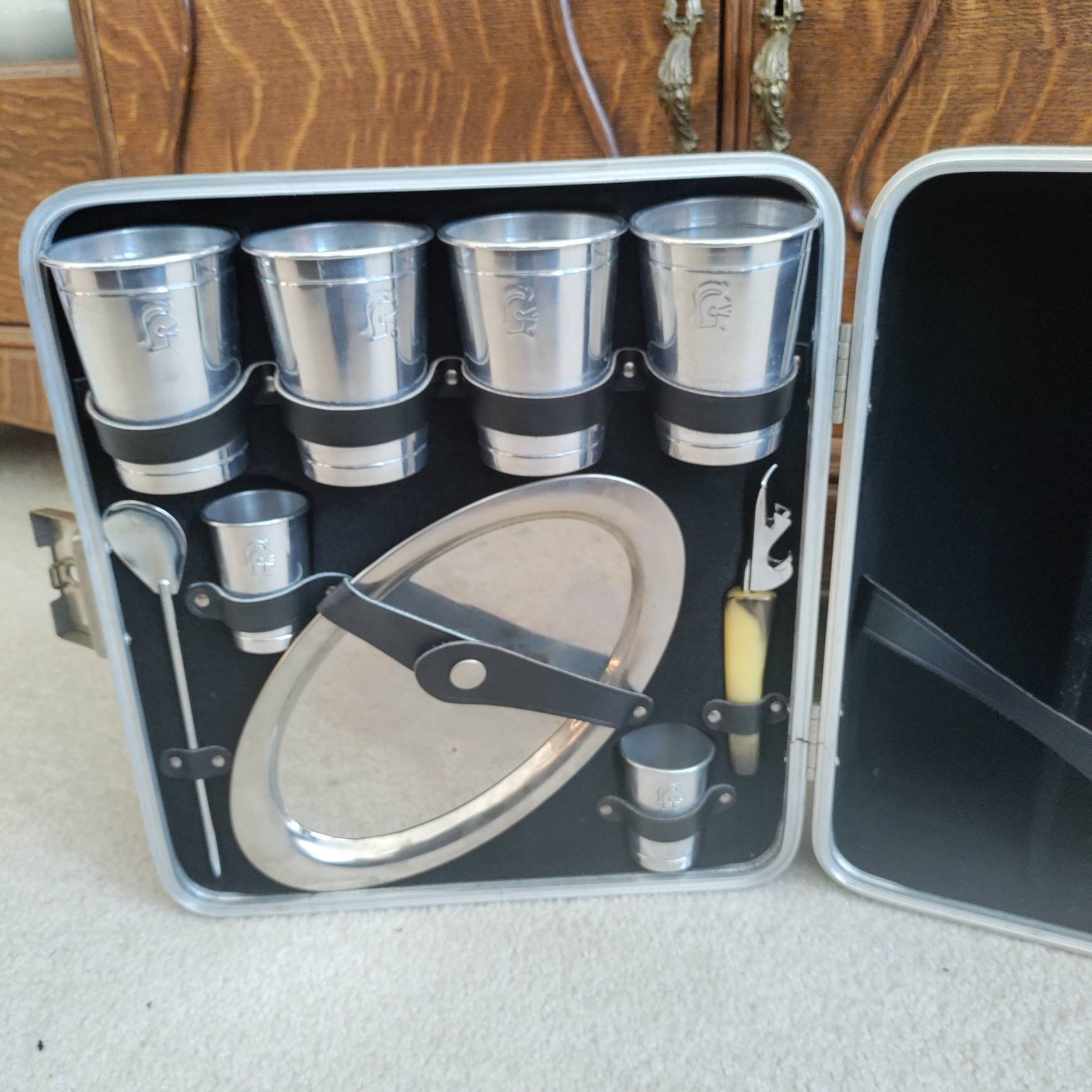 Leather Platt Portable Travel Bar Case Set 