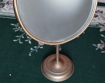 antique pedestal beveled round mirror