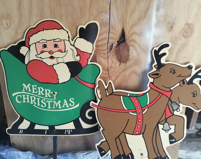 Vintage Outdoor Santa and Reindeer Decorations Etsy