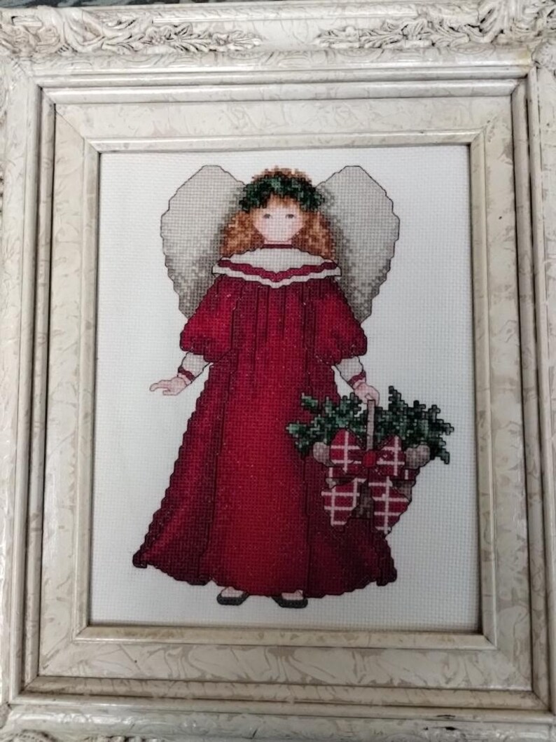 Completed Christmas Angel Cross Stitch in a Frame Etsy