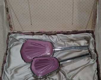 vintage handheld mirror and brush set