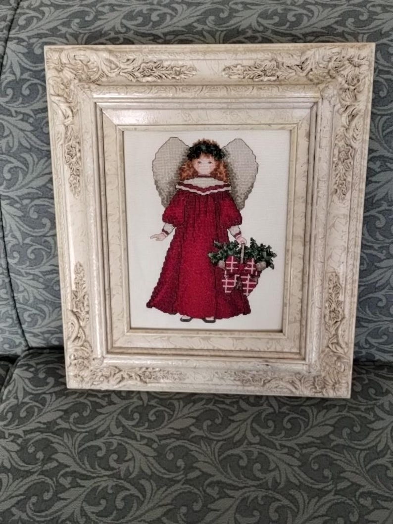 Completed Christmas Angel Cross Stitch in a Frame Etsy