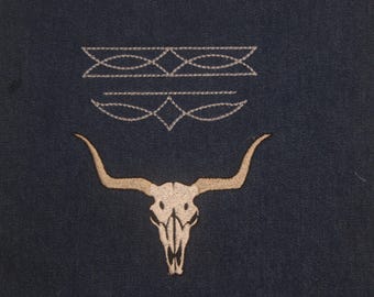 Steer Skull Boot Stitching 4 Sizes Machine Embroidery Design