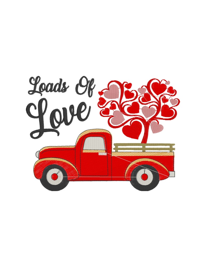 Loads of Love Red Vintage Valentine Truck 5x7 Embroidery | Etsy