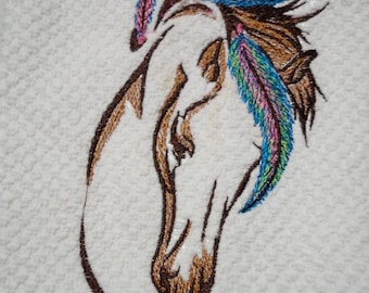Horse Head with feathers Embroidery Digital Design 5x7
