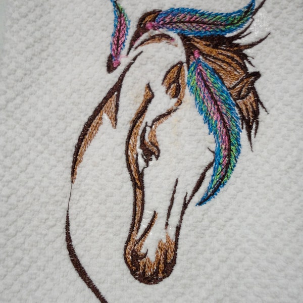 Horse Head with feathers Embroidery Digital Design 5x7