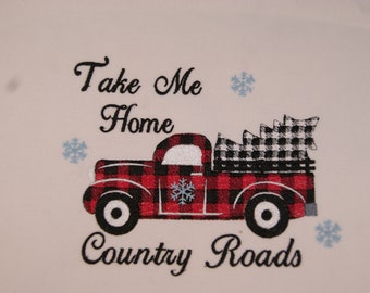 Truck Plaid Christmas Tree Take Me Home Country Roads  Digital Embroidery Design 5x7