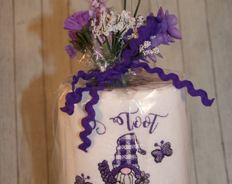 Gnome Toot Lavender and Lilac Toilet Paper  Embroidery Design Digital 4x4 and 5x7