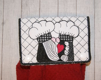 Gnome Kissing Chef Boy and Girl Towel Topper Machine Embroidery Digital Design 5x7