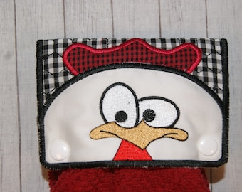 Chicken Towel Holder Topper ITH Machine Embroidery Digital Design 5x7 Cluck