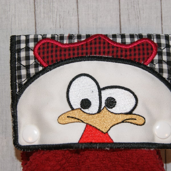 Poulet porte-serviette Topper ITH Machine broderie numérique Design 5 x 7 Cluck