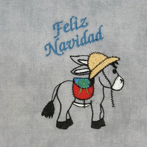 Disegno ricamo asino con cappello Feliz Navidad Ciuchino di Natale Delineato con parziale riempito 4x4 5x7 Toilet Paper Design Anche