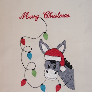 Ricamo Asino Luci di Natale con Cappello Di Babbo Natale 3 Taglie 4x4 5x7 6x10 Design digitale