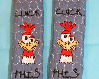 Embroidery Design Chicken Cluck This Skillet Handle Pot Holder In the Hoop Requires 5x7 Hoop