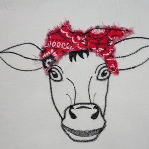Cow Head Bandana Raggedy Partial Applique Embroidery Design 4x4 5x7 Hanky Hankerchief Heart is the applique