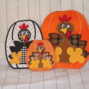 Turkey APPLIQUE Trivet and or Coaster Mug Rug  Machine Embroidery Digital Design 3 Sizes