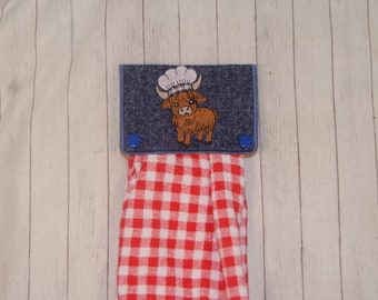 Highland Chef Bull Cow Standing Towel Holder Topper Machine Embroidery Digital Design 5x7