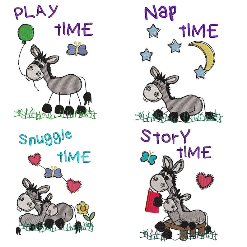 Snuggle Donkey Stick Quilt Set 8 Embroidery Digital Designs in Size 4x4 Bye Bye Story Nursery Feedin Cranky for Baby Bath Play Nap