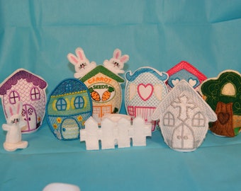 ITH Bunny Village House Cottage Set pour couvertures de bougies chauffe-plat pour motif de broderie 4x4 Pâques