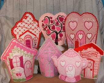 ITH Heart Love Cottage Village Tea Light Covers for 4x4 and 5x7 Machine Embroidery Design