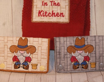 Gnomes Cowboy No Spittin in the Kitchen Towel Topper Machine Embroidery Digital Design 5x7