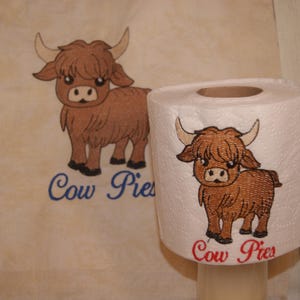 Highland Cow Pies Papel Higiênico Bordado Design Digital Download 4x4 e 5x7