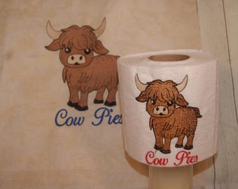 Highland Cow Pies Toilet Paper Embroidery Design Digital Download 4x4 and 5x7