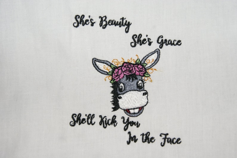 Donkey Girl andor Boy 2 Files l kick you in the face Filled Embroidery Digital Design 4x4 5x7 Floral Roses Headband