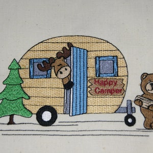 Moose and Bear Happy Camper Filled Embroidery Digital Design 4x4 5x7