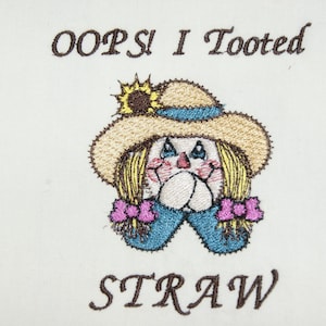Toilet Paper Design Girl Scarecrow Tooted Straw Embroidery Digital Design Toilet Paper and Towel 4x4 and 5x7