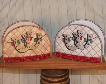 Country Christmas Napkin Holder Cover - ITH Machine Embroidery Design 5x7