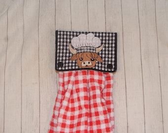 Highland Chef Bull Cow Towel Holder Topper Machine Embroidery Digital Design 5x7