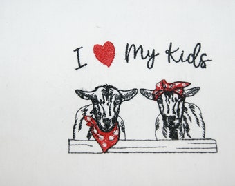 Goats I Love My Kids Heart Sketch Embroidery Digital Design 4x4 and 5x7 Farm Animals