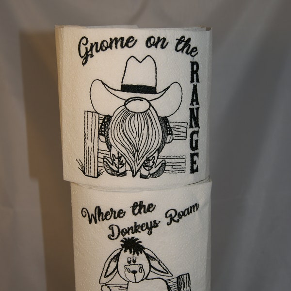 Cowboy Gnomes and Donkey Toilet Paper Embroidery Design Digital Gnome on The Range 4x4 5x7 Big Gnome and Donkey Set