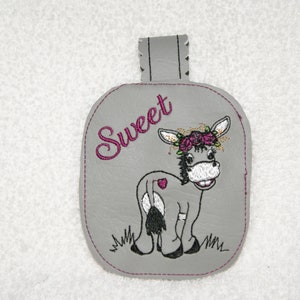 Key FOB Sweet Girl Donkey Floral Headband  Card Holder Snap Tab Embroidery Digital Design 4x4 and 5x7