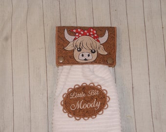 Highland Cow with Bandana Girl Towel Holder Topper Machine Embroidery Digital Design 5x7