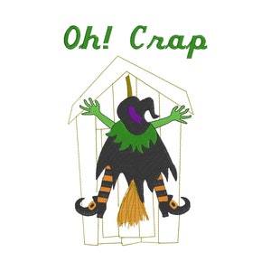 Toilet Paper Design Witch crashing into outhouse Oh Crap Flying Embroidery Digital Design Towel 4x4 5x7 Bathroom Decoration Halloween image 2