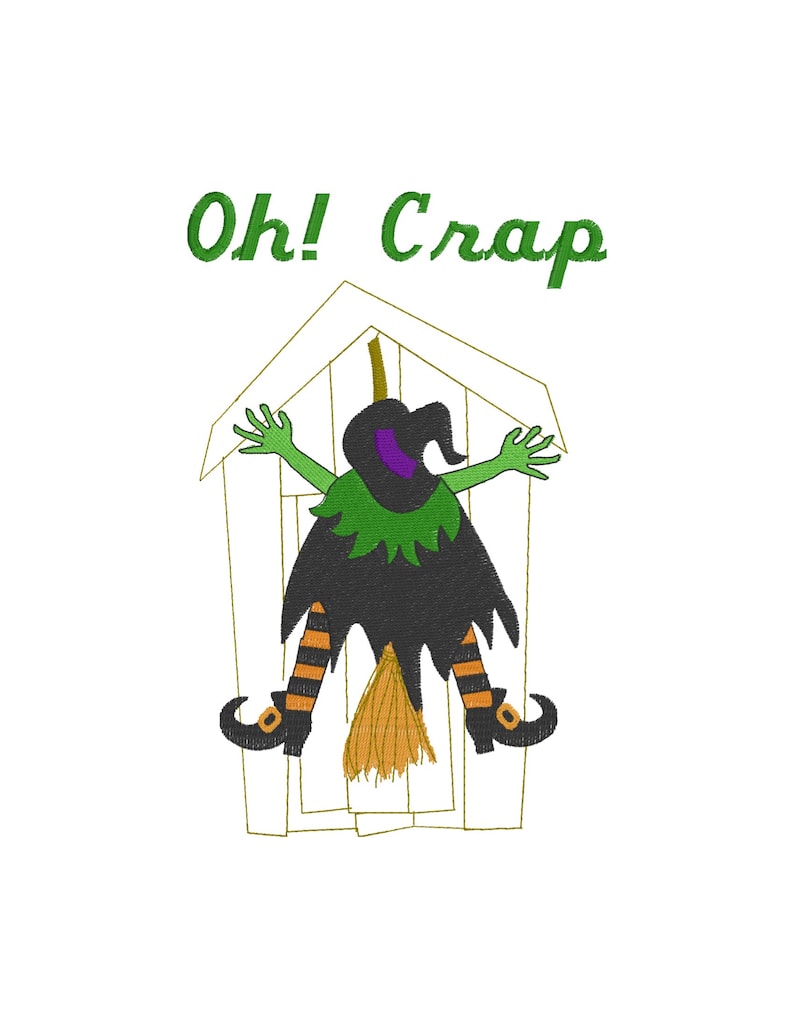 Toilet Paper Design Witch crashing into outhouse Oh Crap Flying Embroidery Digital Design Towel 4x4 5x7 Bathroom Decoration Halloween image 2