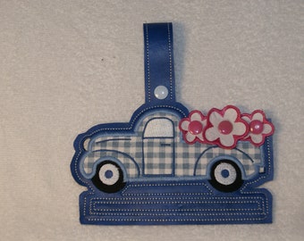 Towel Holder Flowers 3D added Applique on Vinyl Satin Stitch 5x7 Embroidery Digital Design Vintage Pickup Truck
