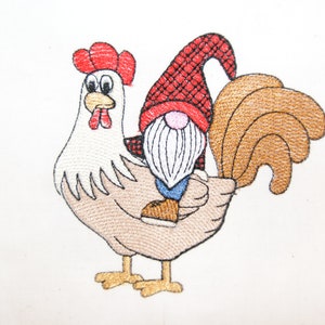 Gnome Riding Rooster Machine Embroidery Digital Design  4x4 5x7