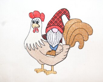 Gnome Riding Rooster Machine Embroidery Digital Design  4x4 5x7
