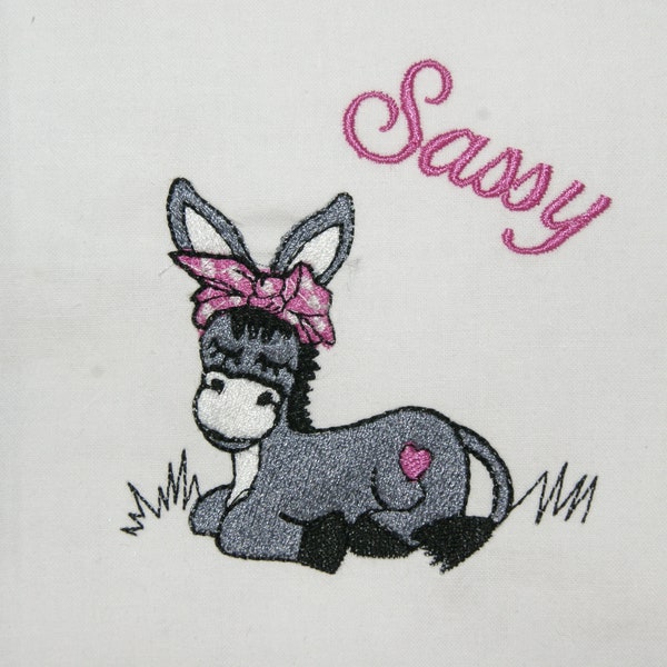 Sassy Girl Bandana Donkey filled Embroidery Digital Design 5x7 4x4 Sizes