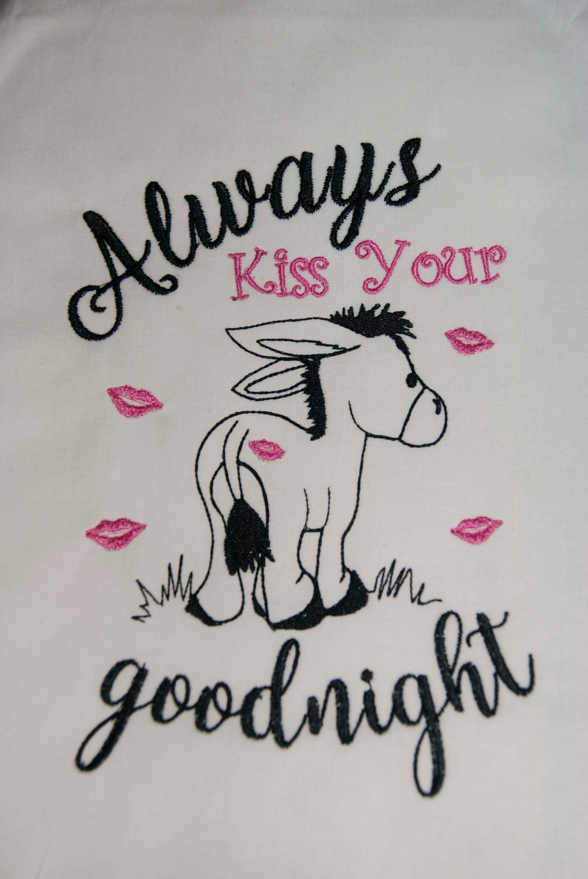 Donkey Always Kiss Your Donkey Goodnight Outlined Embroidery Digital Design 4x4 5x7