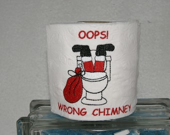 Toilet Paper Design Santa Clause Oops Wrong Chimney dunking in Toilet Upside Down Toilet Paper Towel Embroidery Digital Design 4x4 5x7
