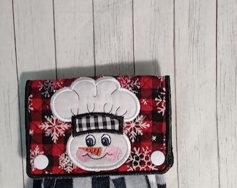 Snowman Chef Applique Towel Topper Machine Embroidery Digital Design 5x7