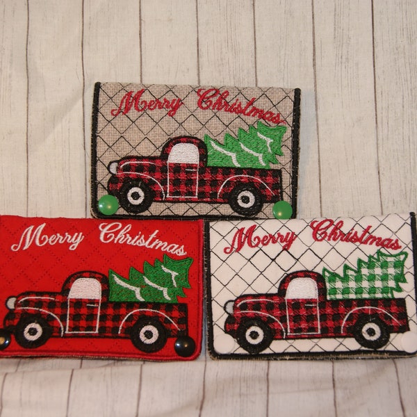 Truck Plaid Christmas Tree Towel Topper Machine Embroidery Digital Design 5x7