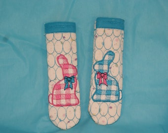 Bunnies Plaid Skillet Pan Handle Sleeve Pot Holder Machine Embroidery Design 5x7