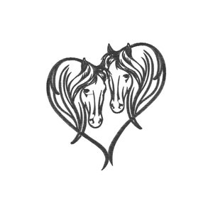 Twee Paarden Hart Borduurwerk Digitaal Design 4x4 5x7 Silhouet