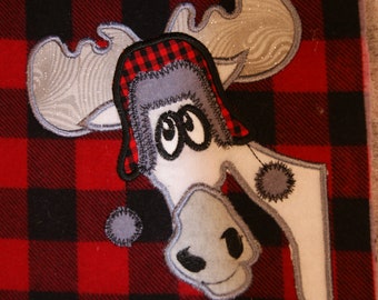 Embroidery Woodland Moose with Bomber Hat Applique with Satin  Digital Design for 4 sizes