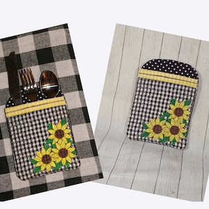 Sunflower Silverware Holder Pocket Machine Embroidery Digital Design  5x7